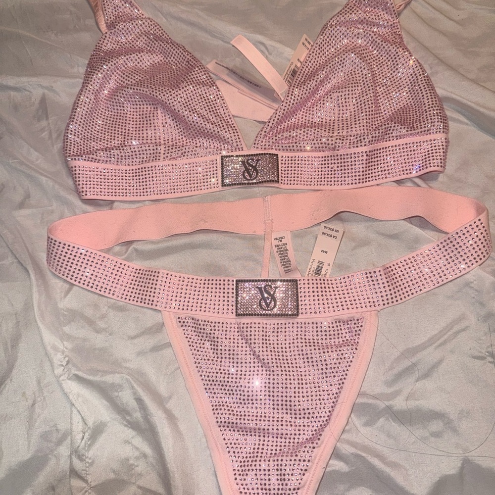 Victoria's Secret Light Pink Rhinestone Bra and underwear set